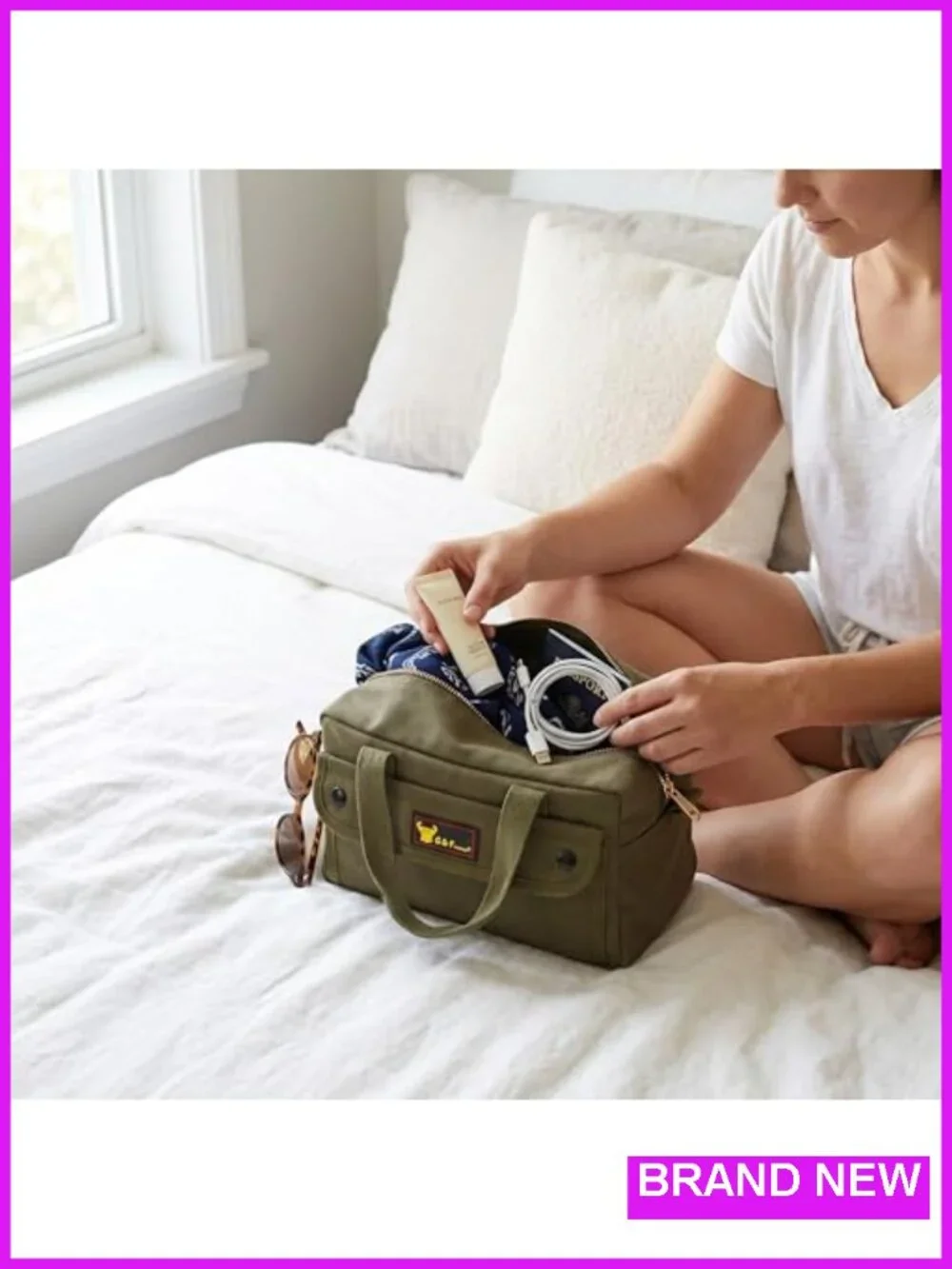 Waxed Canvas Military Duffle Bag, 24 Inch Heavy Duty Travel Gym Overnight